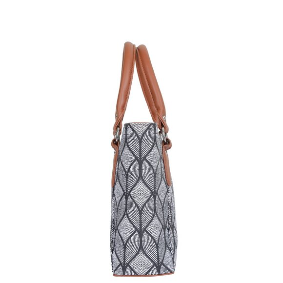 Hand Crafted Monochrome Printed Fabric Women Top Handle Handbag, Satchel Purse - Picture 7 of 11